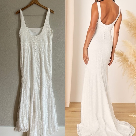 NWOT Eternal Happiness White Lace Square Neck Mermaid Maxi Dress - Picture 3 of 6